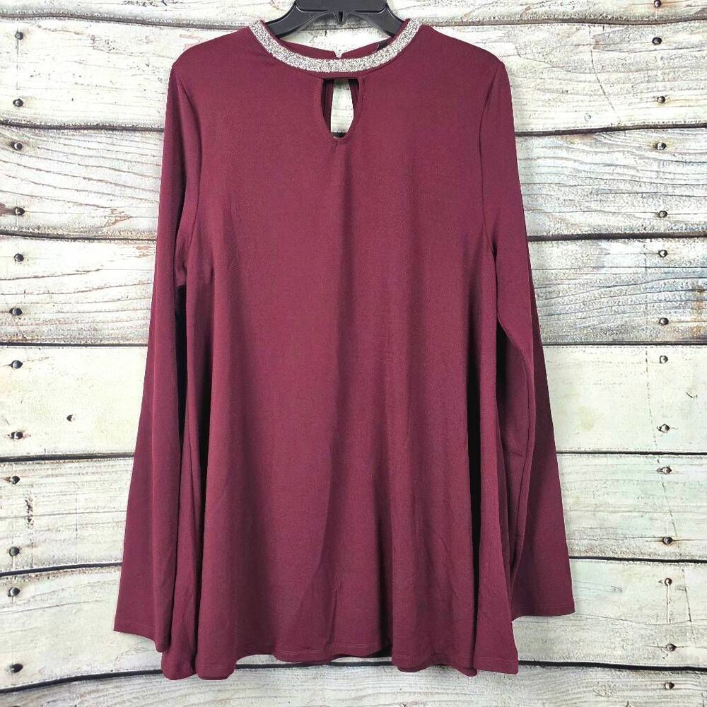 AJ L Burgundy Embellished Keyhole Tunic